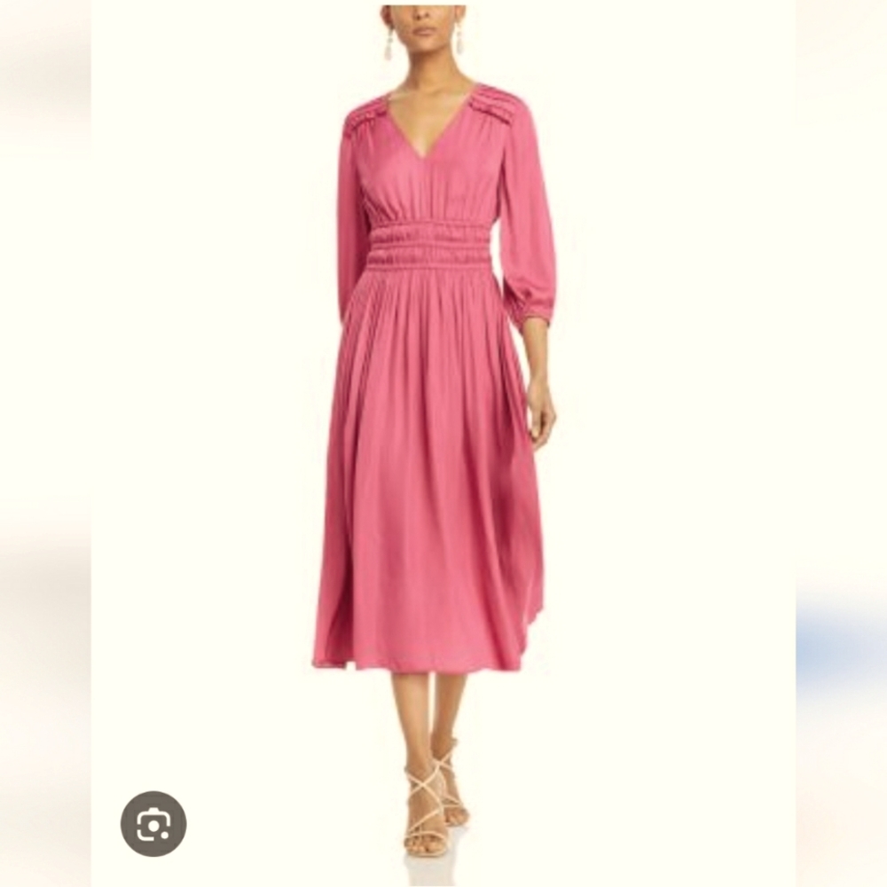 New!T Tahari Smocked Waist Midi Dress Sz M 3/4th Sleeve Length
